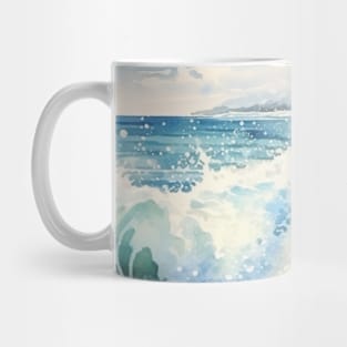 Ocean Waves Hitting a Sandy Beach Watercolor Mug